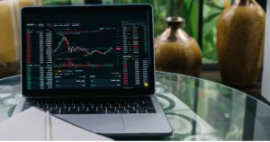 A stock chart on a laptop computer