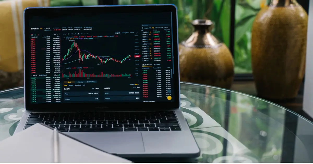 A stock chart on a laptop computer